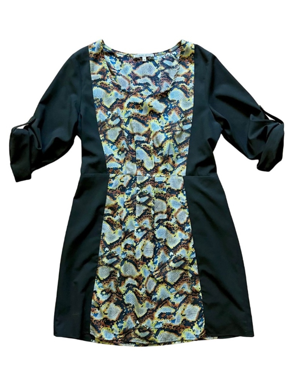 Women's Multicolor Snake Print and Black Mid-Thigh Length Dress Business Casual